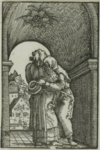 De ontmoeting van Joachim en Anna, uit De val en verlossing van de mens door Albrecht Altdorfer