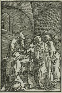 De presentatie in de tempel, uit De val en verlossing van de mens door Albrecht Altdorfer