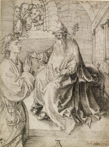 Een jongeling knielend voor een potentaat door Albrecht Dürer