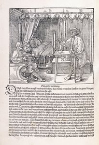 Een tekenaar die een portret tekent met behulp van een tekenraam, 1525 door Albrecht Dürer