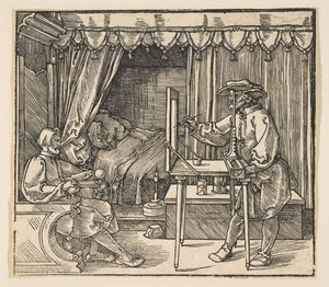 Kunstenaar tekent een portret van een man door Albrecht Dürer
