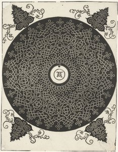 Borduurvoorbeeld met rond schildje door Albrecht Dürer