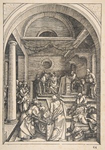 Christus tussen de Doktoren, uit Het Leven van de Maagd, Latijnse Editie, 1511