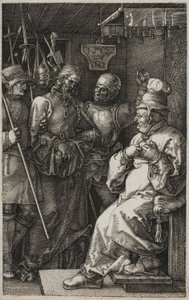 Christus voor Kajafas, uit De Gegraveerde Passie door Albrecht Dürer