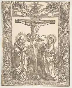 Christus aan het kruis tussen de Maagd en Sint Jan door Albrecht Dürer
