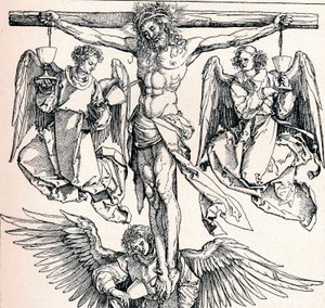 Christus aan het kruis met drie engelen, 1523-1525 1906 door Albrecht Dürer