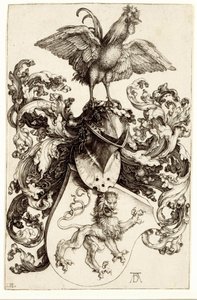 Wapenschild met een leeuw en een haan door Albrecht Dürer