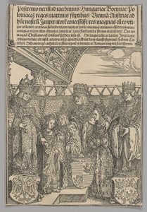 Congres en dubbele verloving in Wenen, plaat 23 uit Historische scènes uit het leven van keizer Maximiliaan I van de Triomfboog door Albrecht Dürer