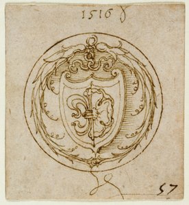 Ontwerp voor een ornament of zegelring met de wapens van Lazarus Spengler door Albrecht Dürer
