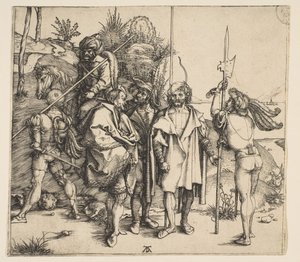 Vijf voetsoldaten en een bereden Turk, ca. 1495 door Albrecht Dürer