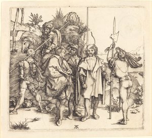 Vijf Soldaten en een Turk te Paard door Albrecht Dürer
