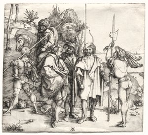 Vijf Soldaten en een Turk te Paard, waarschijnlijk 1496 door Albrecht Dürer