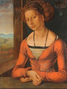 Duits: Bildnis einer Frau Fürleger mit geflochtenem Haar Portret van een jonge vrouw met gevlochten haar door Albrecht Dürer