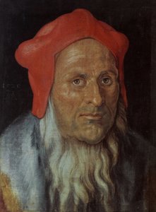 Duits: Portret van een bebaarde man met een rode muts Portret van een man door Albrecht Dürer