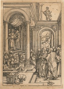 De tempelbezoek van Maria, blad 6 uit de serie „Het leven van Maria” door Albrecht Dürer
