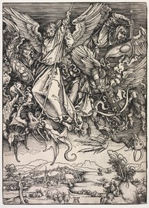 Openbaring van Johannes: Sint Michael die de Draak Bestrijdt door Albrecht Dürer