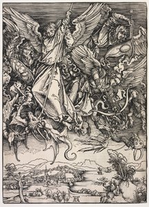 Openbaring van St. Johannes: St. Michael vecht tegen de Draak, 1511 door Albrecht Dürer