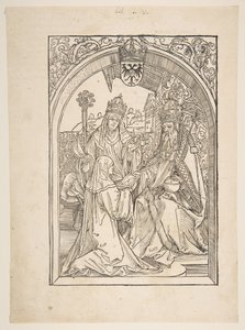 Rosvitha presenteert de komedies aan keizer Otto I. illustratie uit de Opera Hrosvi...