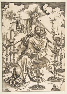 Sint Jan aanschouwt de zeven gouden kandelaars, uit De Apocalyps