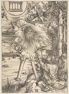Sint Jan die het boek inslikt, uit De Apocalyps, Latijnse editie, 1511 door Albrecht Dürer