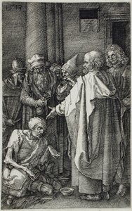 De heiligen Petrus en Johannes genezen een kreupele bij de poort van de tempel door Albrecht Dürer