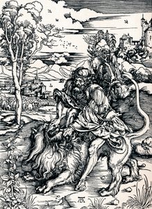 Simson verscheurt de leeuw, 1497 1906 door Albrecht Dürer