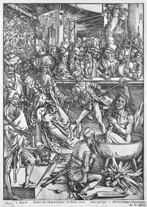 Scène uit de Apocalyps, De marteldood van St. Johannes de Evangelist, Latijnse editie, 1511