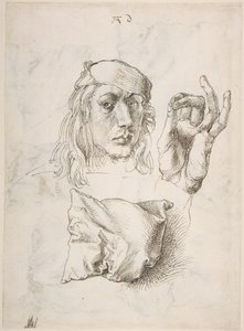 Zelfportret, Studie van een hand en een kussen door Albrecht Dürer