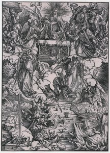 Zeven bazuinende engelen, figuur VI, blad 8 uit de reeks „De Apocalyps“ door Albrecht Dürer