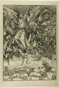St. Michael vecht tegen de draak, uit De Apocalyps door Albrecht Dürer