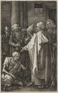 St. Petrus en St. Johannes genezen de Kreupele, uit De Gegraveerde Passie door Albrecht Dürer