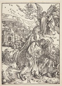 De engel die St. Johannes het Nieuwe Jeruzalem toont door Albrecht Dürer