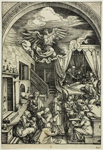 De Geboorte van de Maagd, uit Het Leven van de Maagd door Albrecht Dürer
