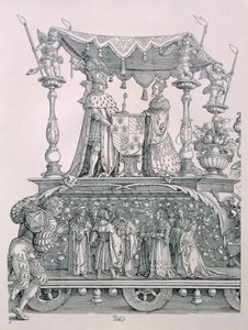 Het Bourgondische Huwelijk of de Triomftocht van Keizer Maximiliaan I van Duitsland (1459-1519) met de huwelijkskoets van Maximiliaan en Maria van Bourgondië (1458-82), uitgegeven 1526 (detail) door Albrecht Dürer