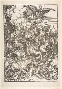 De vier ruiters, uit De Apocalyps, Latijnse editie door Albrecht Dürer