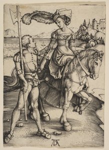 De dame te paard en de lansquenet, ca. 1497 door Albrecht Dürer