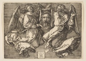 De zweetdoek getoond door twee engelen door Albrecht Dürer