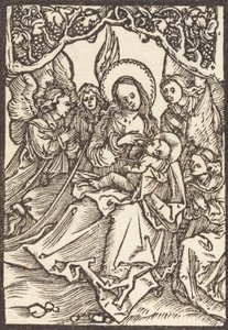 De Maagd die het Christuskind voedt met Vier Engelen, ca. 1500 door Albrecht Dürer