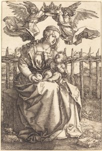 De Maagd en Kind gekroond door twee engelen door Albrecht Dürer