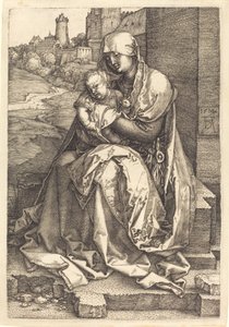 De Maagd en het Kind Zittend bij de Muur door Albrecht Dürer