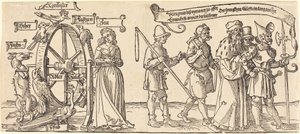 Tijd en een vos die het rad van fortuin draait met mensen van alle rangen aan de rechterkant door Albrecht Dürer