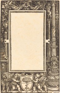 Titelrand met Putti die de Pirckheimer-wapens vasthouden door Albrecht Dürer