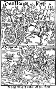 Titelpagina van een editie van Ship of Fools, door Sebastian Brant, 1494 door Albrecht Dürer