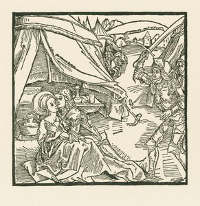 Een ridder uit het Israëlitische leger doodt een andere ridder die hij aantreft met een heidense minnares door Albrecht Dürer or Duerer