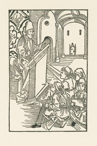 Een leraar met vier leerlingen door Albrecht Dürer or Duerer