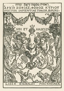 Boekmerk van Willibald Pirckheimer, c.1502 (houtsnede) door Albrecht Dürer or Duerer