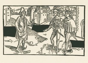 Davus, Pamphilus en Charinus, ca.1492-93 (houtsnede) door Albrecht Dürer or Duerer