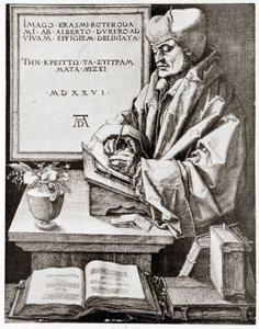 Erasmus aan het schrijven - gravure door Albrecht Durer gereproduceerd aan het begin van de 20e eeuw