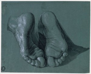 Studie van twee voeten - Tekening door Albrecht Dürer (1471-1528), Waterverf, witte kleur, zwart krijt op papier, ca 1508 (17,6x21,6cm) - Museum Boijmans Van Beuningen, Rotterdam door Albrecht Dürer