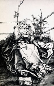 Madonna en Kind in een hek (gravure op koper) door Albrecht Dürer